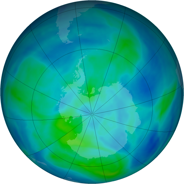 Antarctic ozone map for 15 March 2008